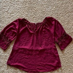 Women's Burgundy Lace Trim Top